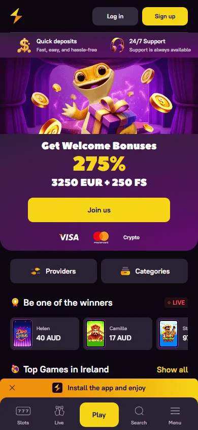 Zoome Casino mobile homepage with casino access