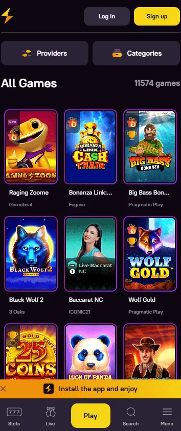 Zoome Casino mobile game library